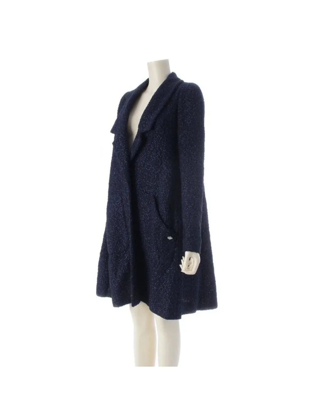 Chanel Tweed Gown Coat Navy 36